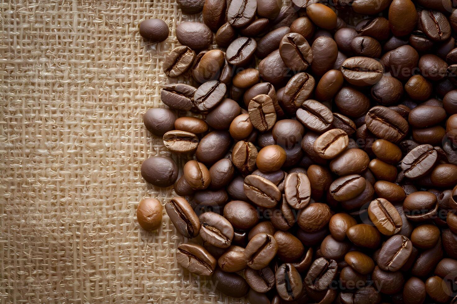 AI generated Display Coffee beans arranged on burlap background for a rustic charm photo