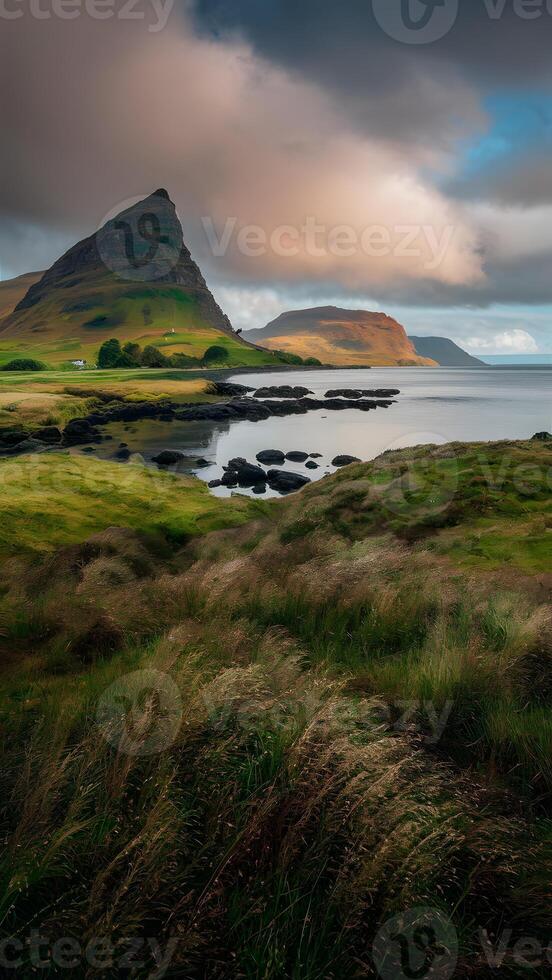 AI generated Scotlands landscapes captivate with seascapes in fine art form Vertical Mobile Wallpaper photo