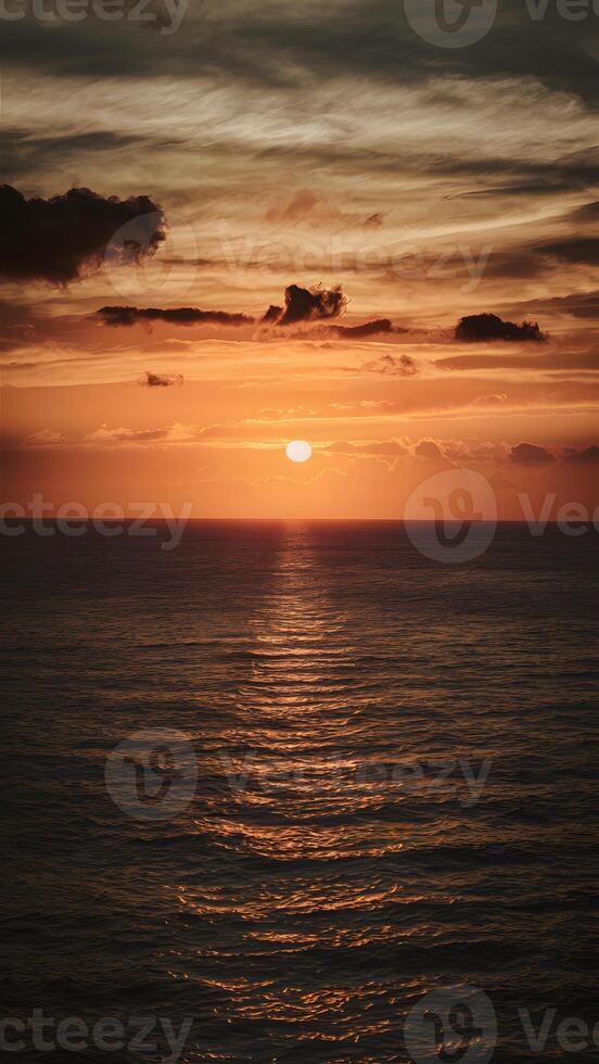 AI generated Publish Aerial view of golden sunset sky over the sea Vertical Mobile Wallpaper photo