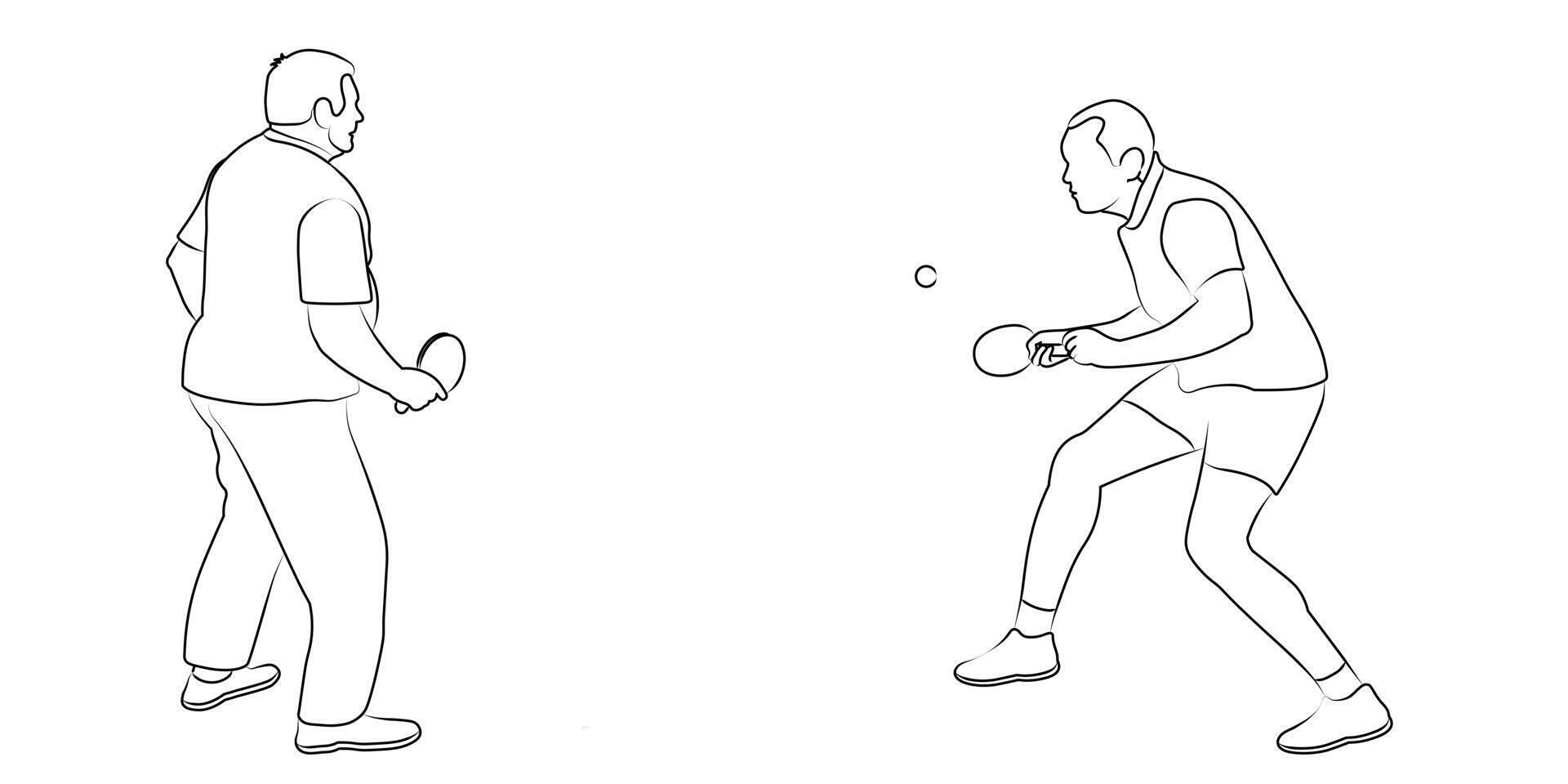 Single silhouettes of tennis players with racket and ball, line art, isolated vector