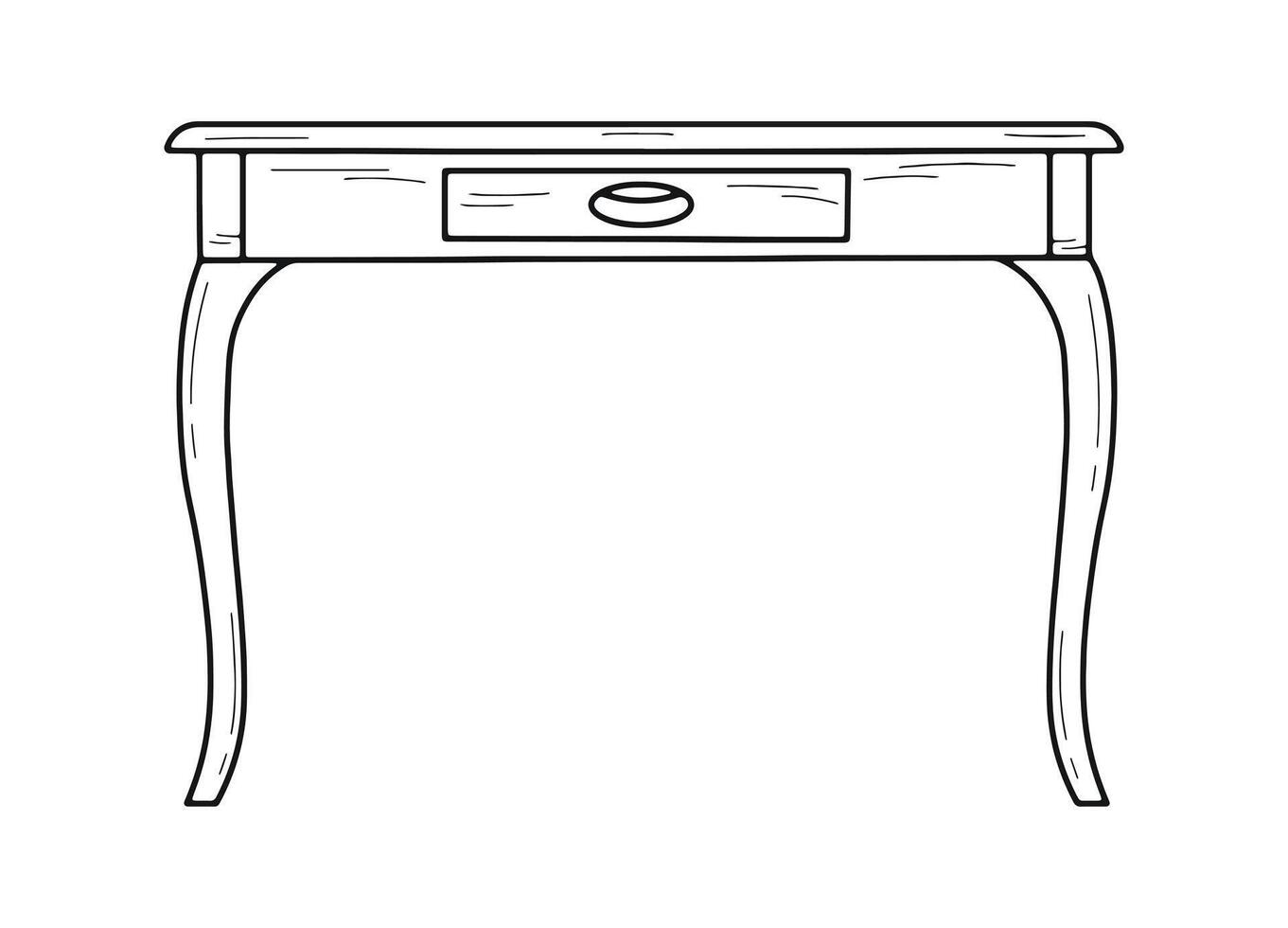 Sketch of writing desk with drawer, isolated vector