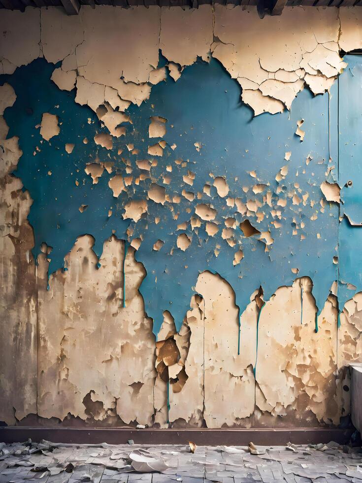 AI generated Old blue wall with peeling paint. Abstract background and texture for design. photo