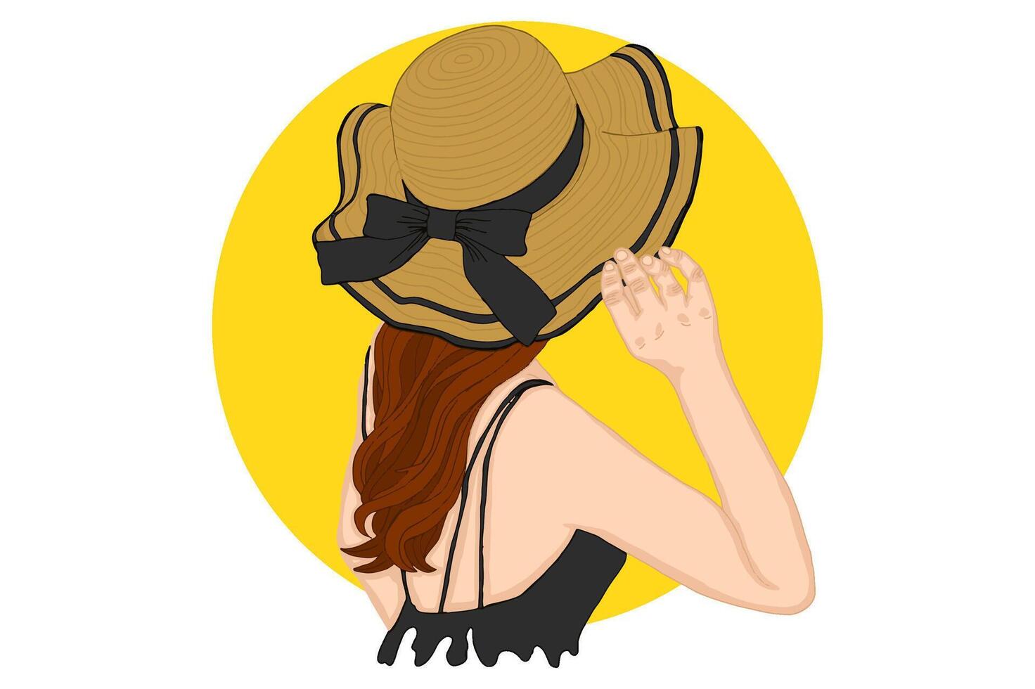 Beautiful Woman Using Beach Hat In Summer Vector