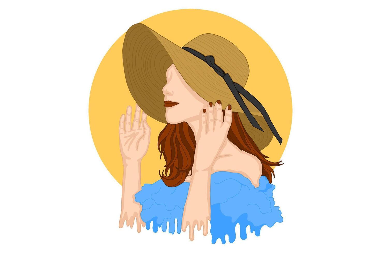 hermosa mujer utilizando playa sombrero en verano vector