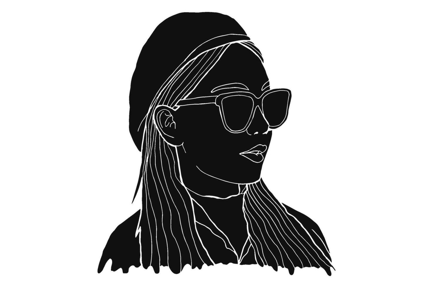 Summer Theme Woman Wearing Sunglasses Silhouette Vector