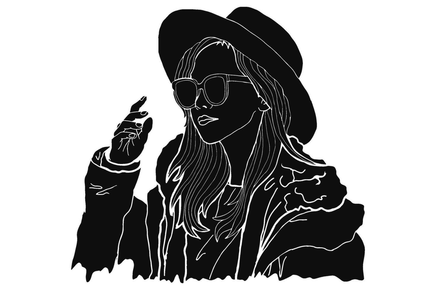 Summer Theme Woman Wearing Sunglasses Silhouette Vector