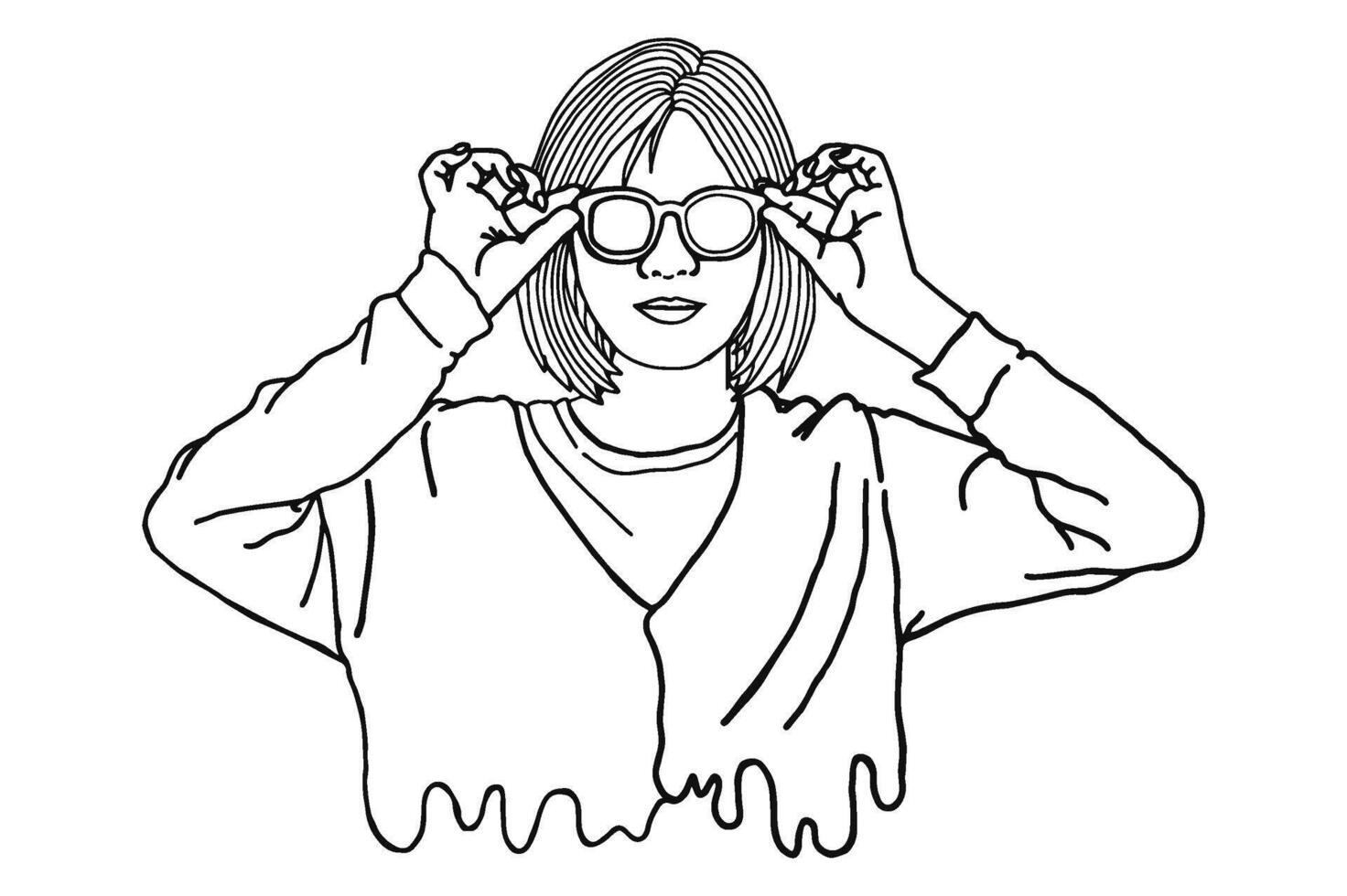 conjunto de verano tema mujer vistiendo Gafas de sol línea Arte vector