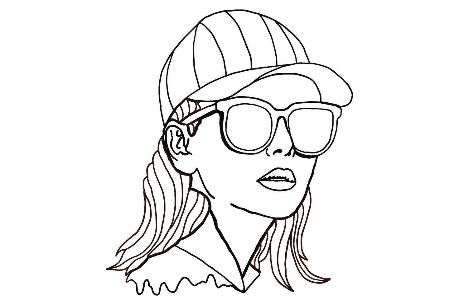 conjunto de verano tema mujer vistiendo Gafas de sol línea Arte vector