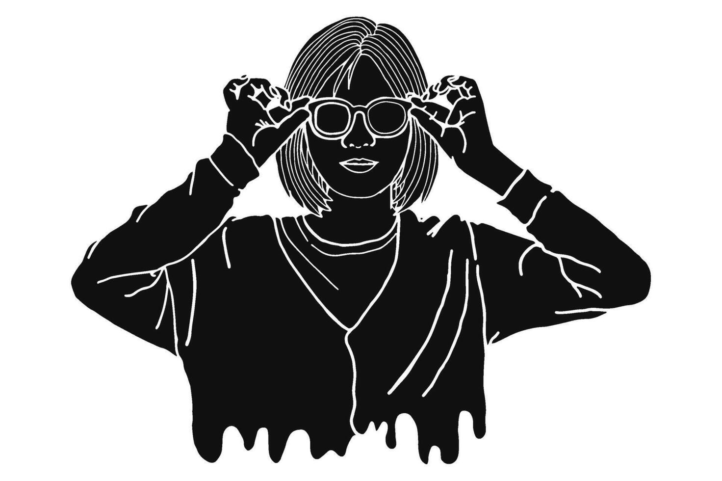 Summer Theme Woman Wearing Sunglasses Silhouette Vector