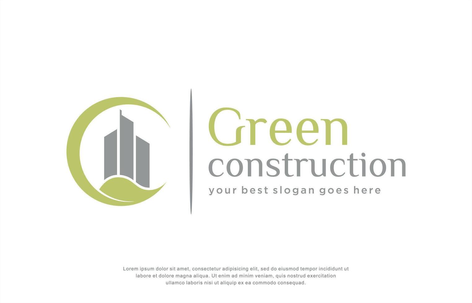 green leaf with building construction logo template vector