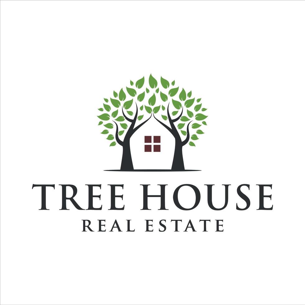 tree house real estate logo design template vector
