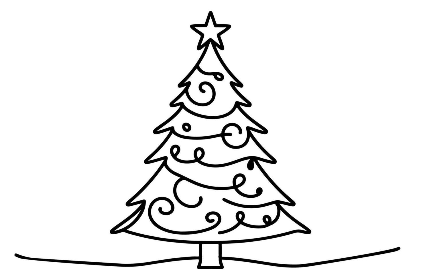 AI generated ne Continuous black line art drawing of Merry Christmas tree. Hand drawn of Santa Claus outline doodle vector illustration