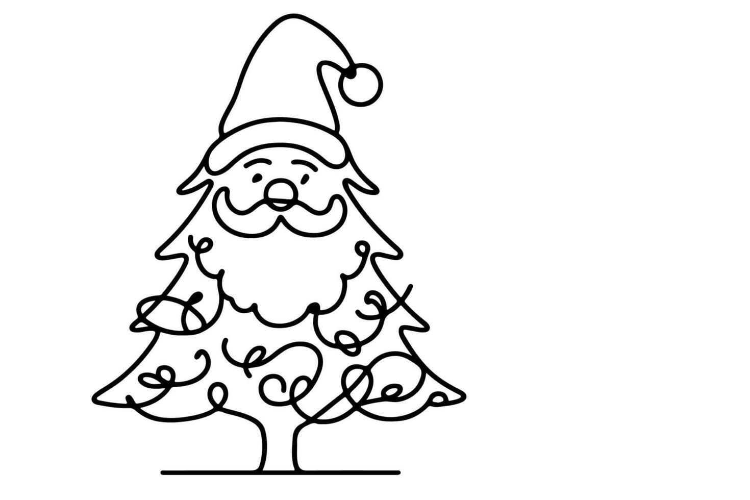 ai generado nordeste continuo negro línea Arte dibujo de alegre Navidad árbol. mano dibujado de Papa Noel claus contorno garabatear vector ilustración