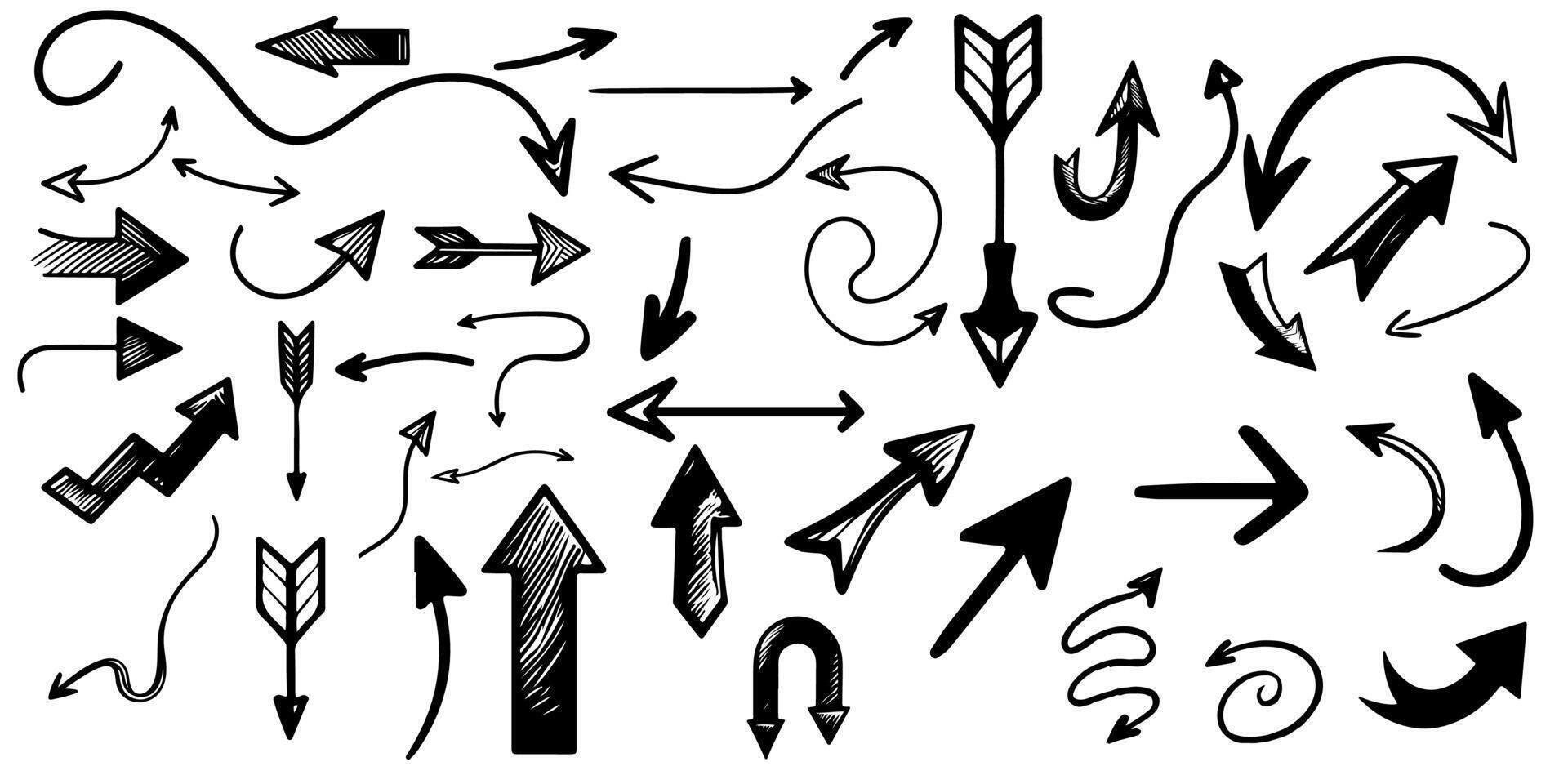 AI generated Hand drawn curved arrows design elements of scribble lines outline doodle vector illustration