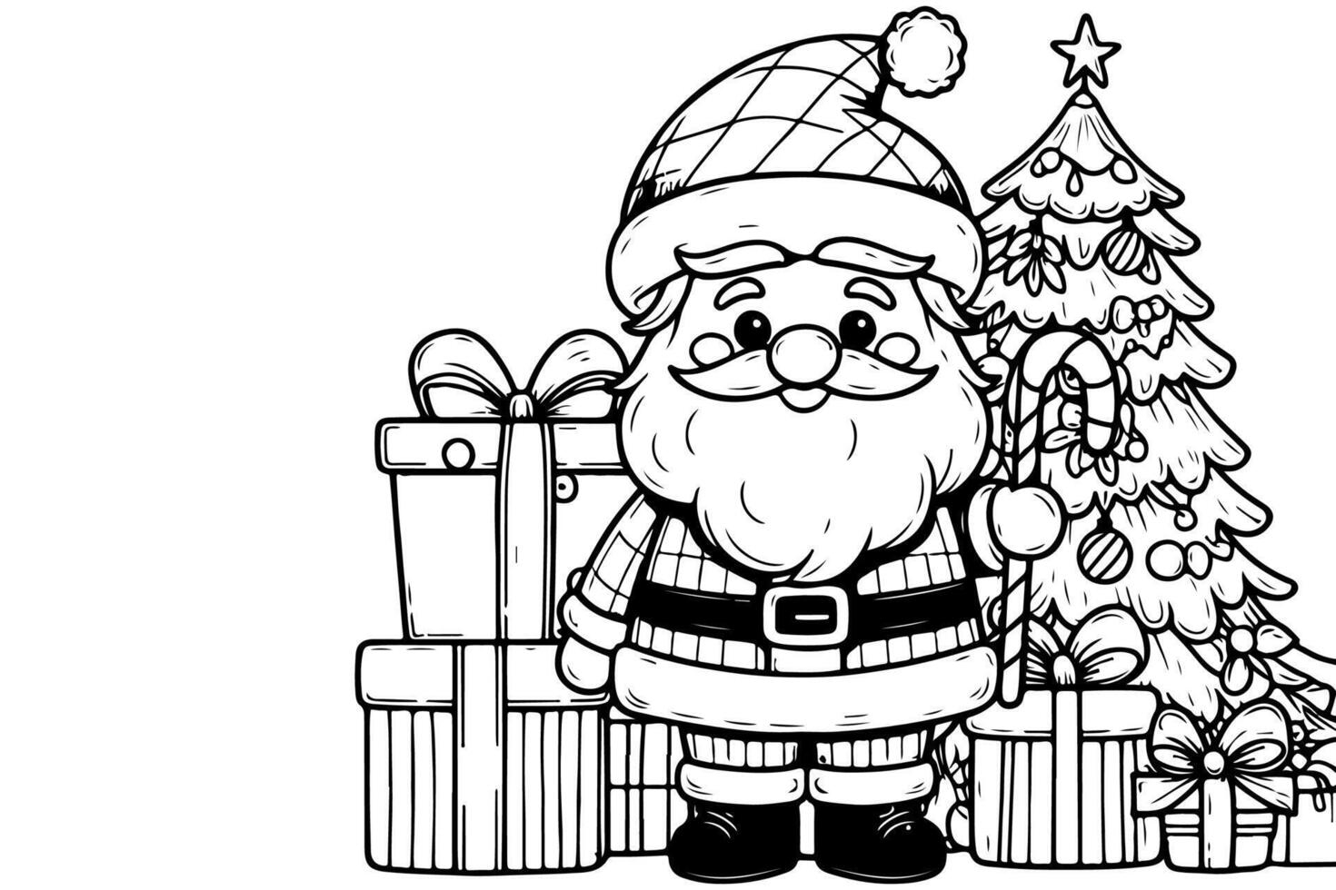 AI generated ne Continuous black line art drawing of Merry Christmas tree. Hand drawn of Santa Claus outline doodle vector illustration