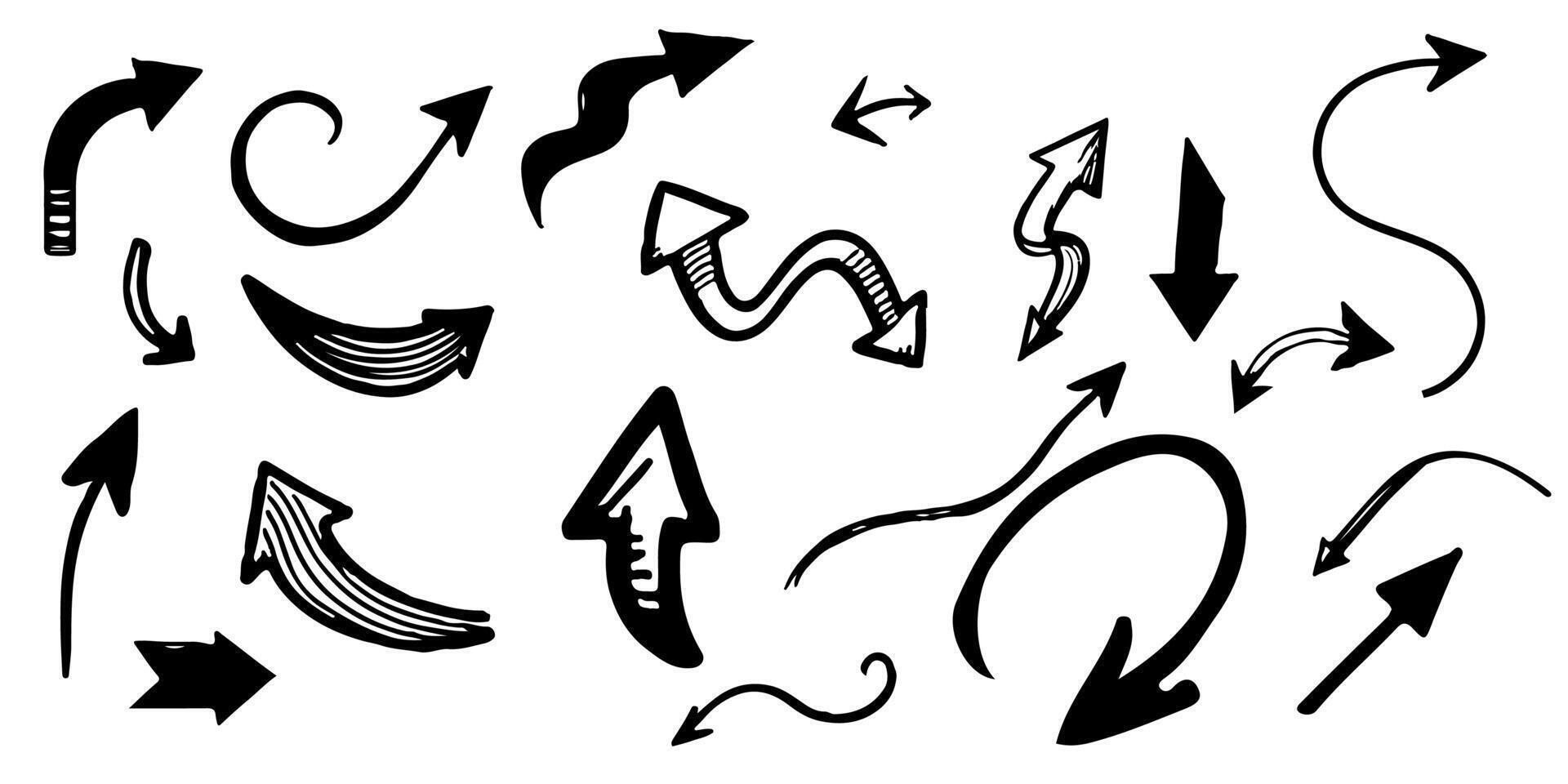 AI generated Hand drawn curved arrows design elements of scribble lines outline doodle vector illustration