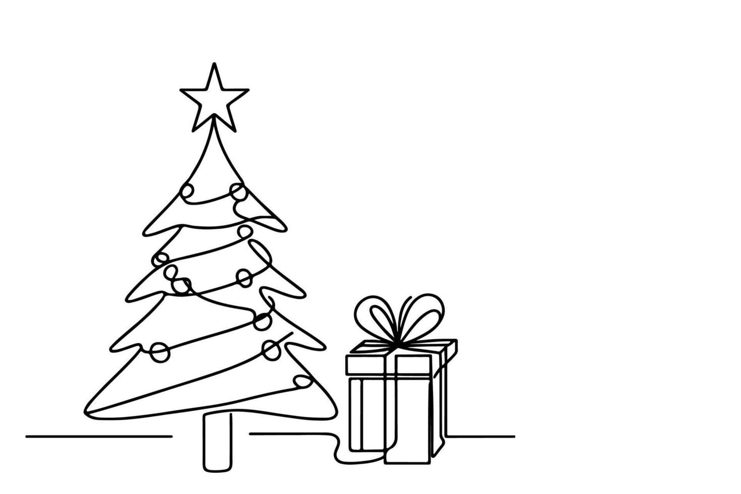 AI generated ne Continuous black line art drawing of Merry Christmas tree. Hand drawn of Santa Claus outline doodle vector illustration