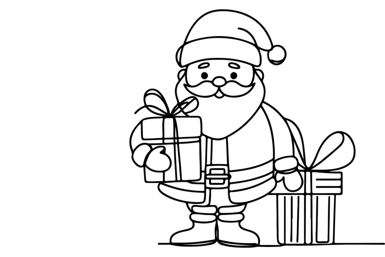 AI generated ne Continuous black line art drawing of Merry Christmas tree. Hand drawn of Santa Claus outline doodle vector illustration