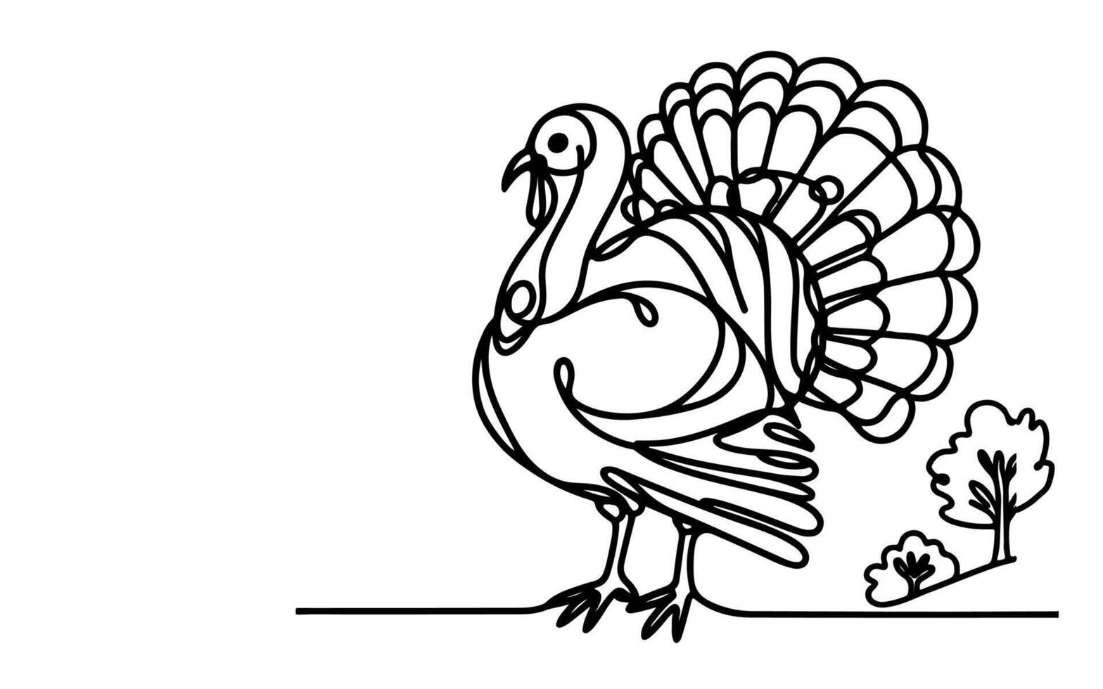 AI generated Continuous one line art drawing turkey cartoon outline doodle linear thanksgiving concept vector on white background