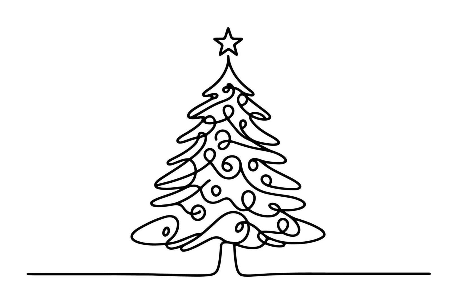 AI generated ne Continuous black line art drawing of Merry Christmas tree. Hand drawn of Santa Claus outline doodle vector illustration