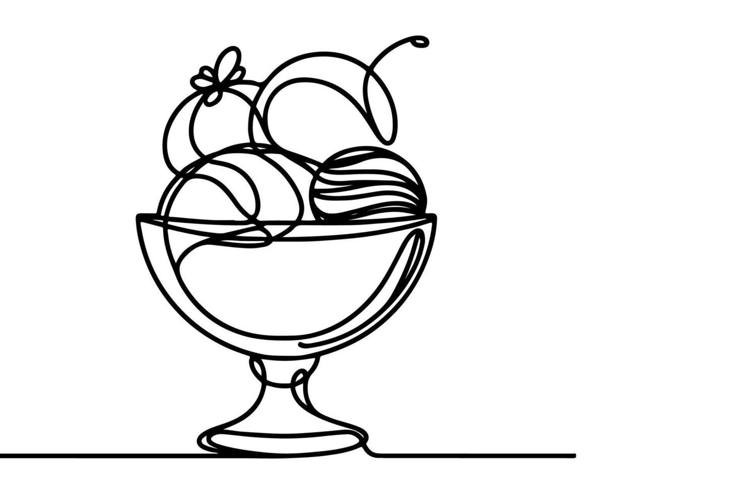 AI generated Continuous one black line drawing of ice cream icon outline doodle summer concept vector illustration on white background