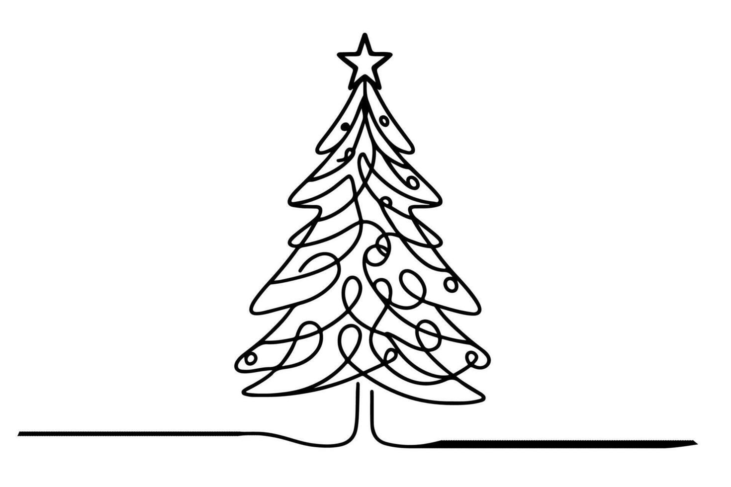 AI generated ne Continuous black line art drawing of Merry Christmas tree. Hand drawn of Santa Claus outline doodle vector illustration