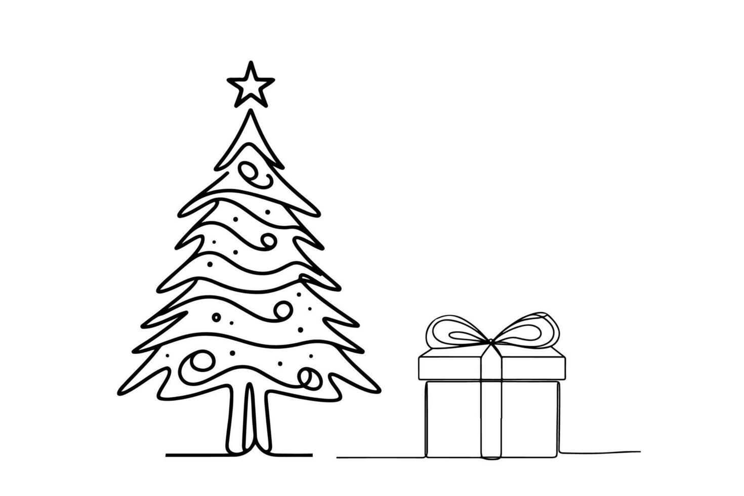 AI generated ne Continuous black line art drawing of Merry Christmas tree. Hand drawn of Santa Claus outline doodle vector illustration