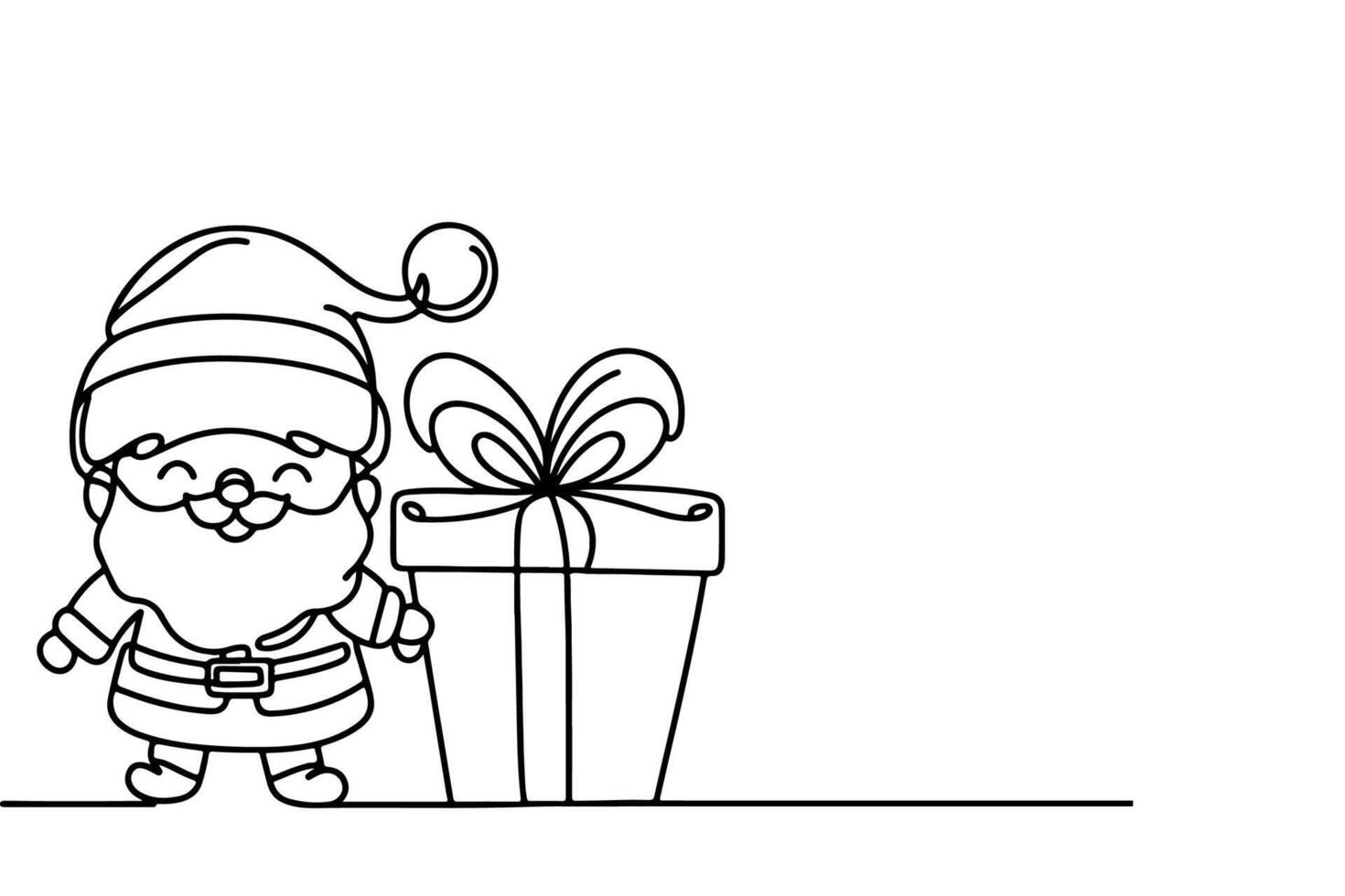 AI generated ne Continuous black line art drawing of Merry Christmas tree. Hand drawn of Santa Claus outline doodle vector illustration