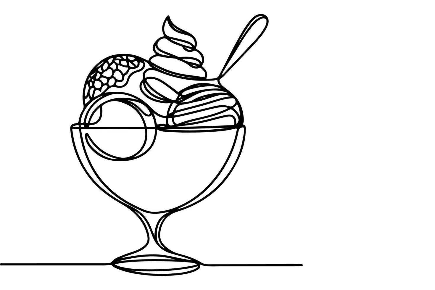 AI generated Continuous one black line drawing of ice cream icon outline doodle summer concept vector illustration on white background