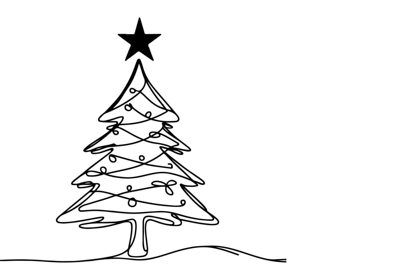 AI generated ne Continuous black line art drawing of Merry Christmas tree. Hand drawn of Santa Claus outline doodle vector illustration