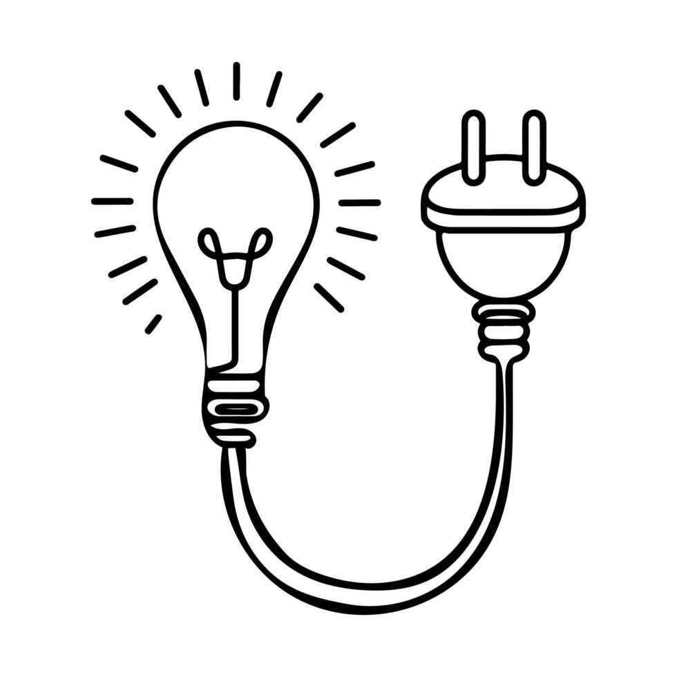 AI generated Continuous one line drawing Electric plug and Electricity light sign icon outline doodle vector illustration on white background