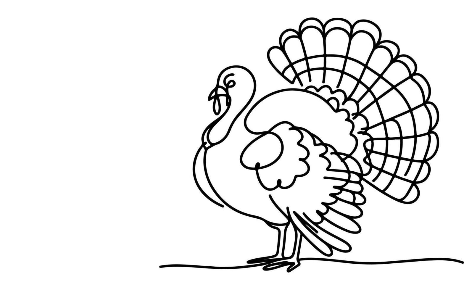 AI generated Continuous one line art drawing turkey cartoon outline doodle linear thanksgiving concept vector on white background