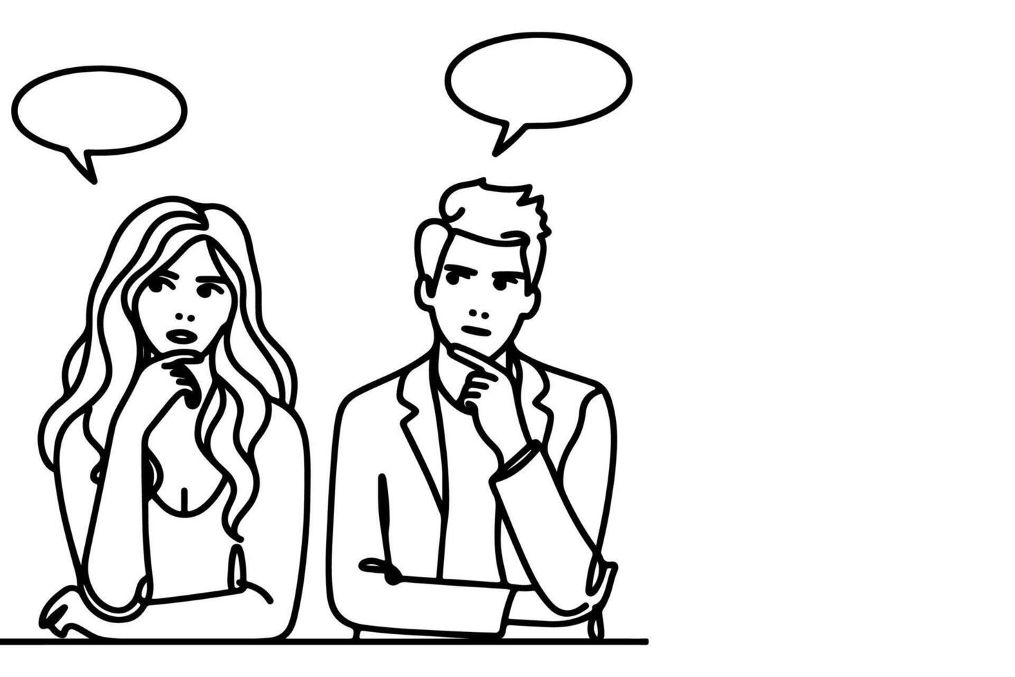 AI generated Continuous one line drawing two young people are talking with speech bubbles outline doodle vector illustration