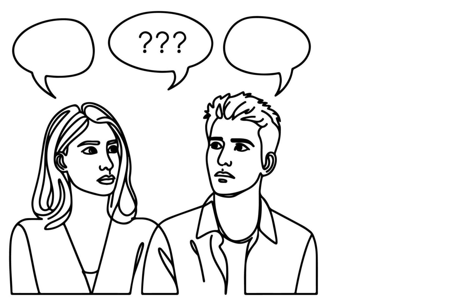 AI generated Continuous one line drawing two young people are talking with speech bubbles outline doodle vector illustration