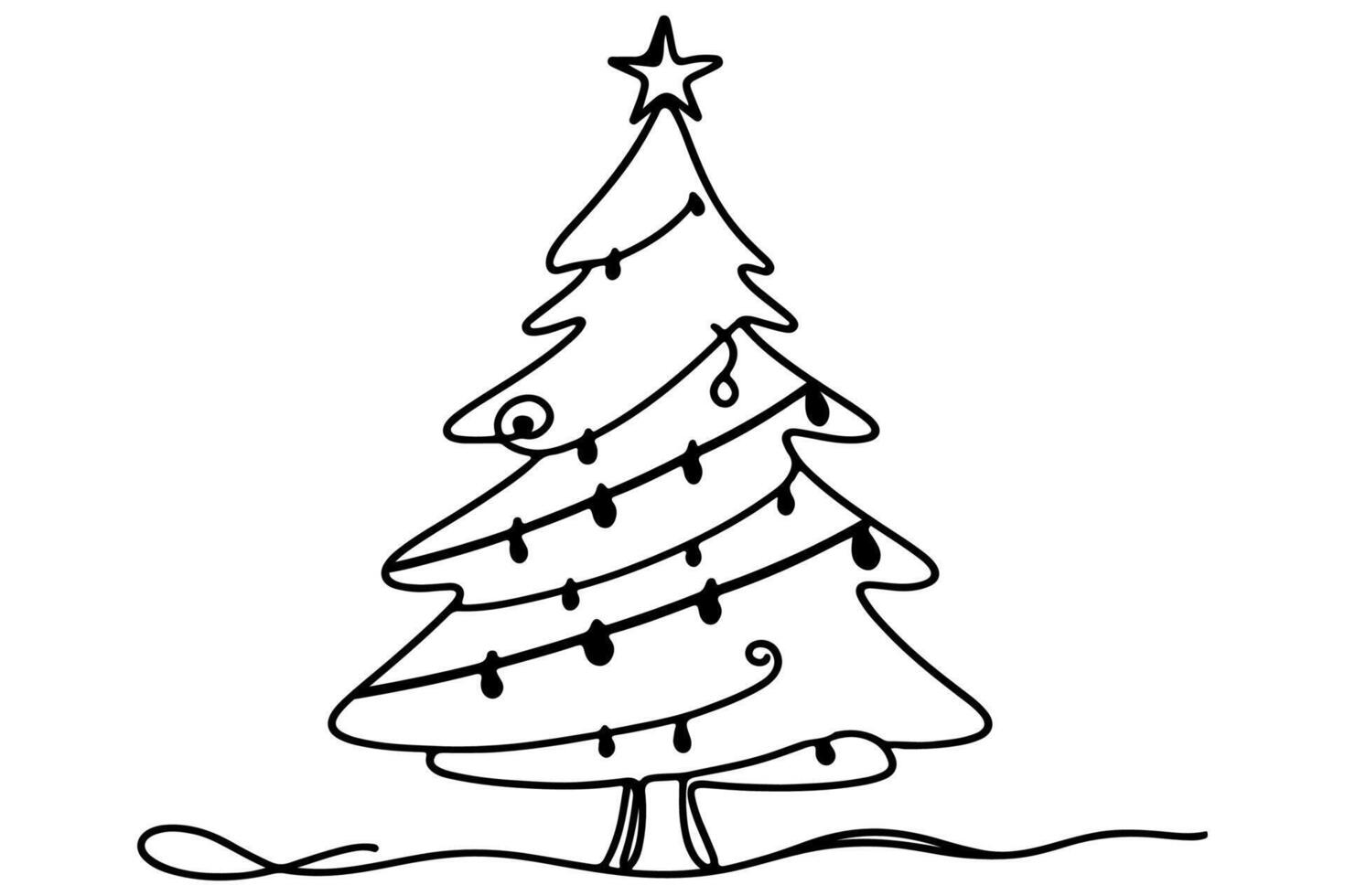 AI generated ne Continuous black line art drawing of Merry Christmas tree. Hand drawn of Santa Claus outline doodle vector illustration