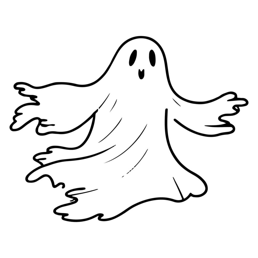 AI generated one Continuous black line drawing of ghost Halloween concept outline doodle vector illustration on white background