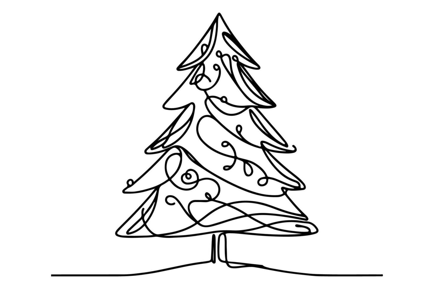 AI generated ne Continuous black line art drawing of Merry Christmas tree. Hand drawn of Santa Claus outline doodle vector illustration