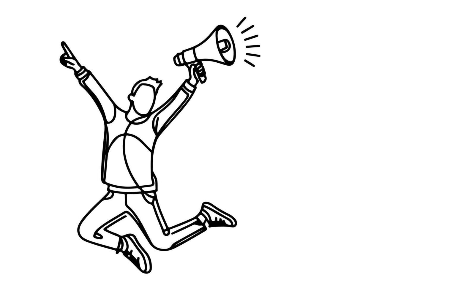 AI generated one continuous black line drawing of young businessman holding megaphone outline doodle vector illustration on white background