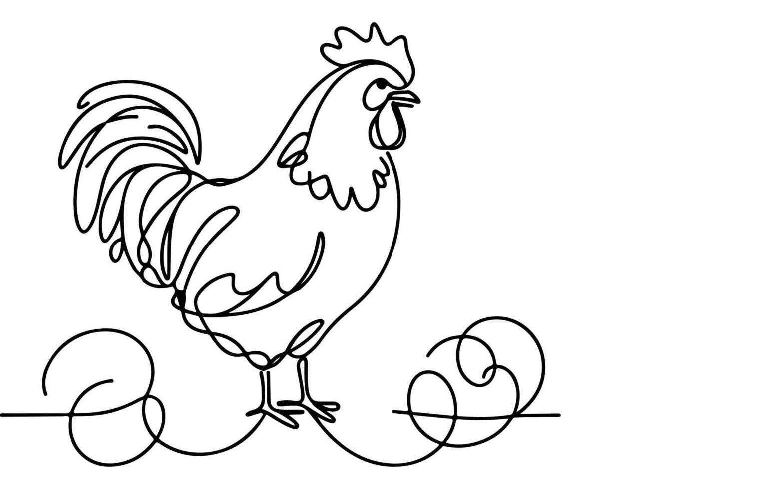 AI generated Continuous one line drawing chicken or hen outline doodle linear vector on white background