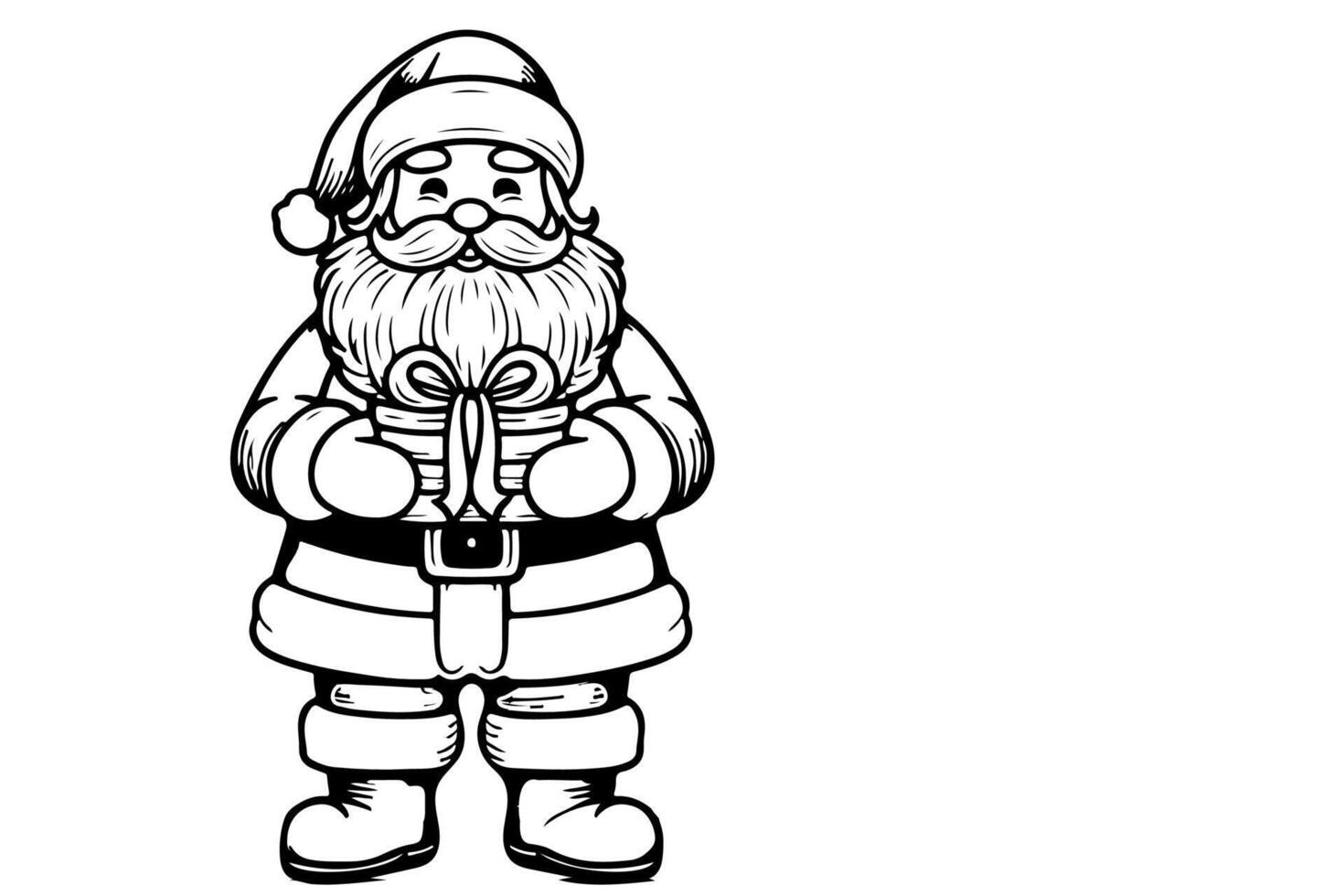 AI generated ne Continuous black line art drawing of Merry Christmas tree. Hand drawn of Santa Claus outline doodle vector illustration