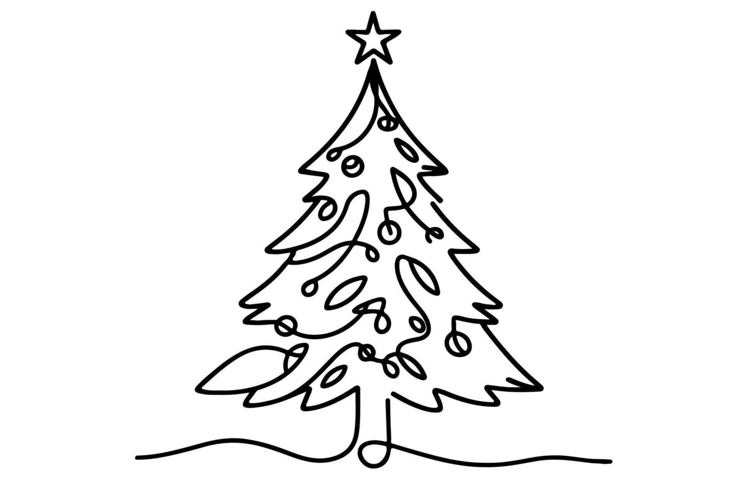 AI generated ne Continuous black line art drawing of Merry Christmas tree. Hand drawn of Santa Claus outline doodle vector illustration