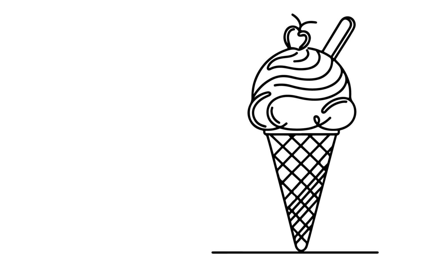 AI generated Continuous one black line drawing of ice cream icon outline doodle summer concept vector illustration on white background
