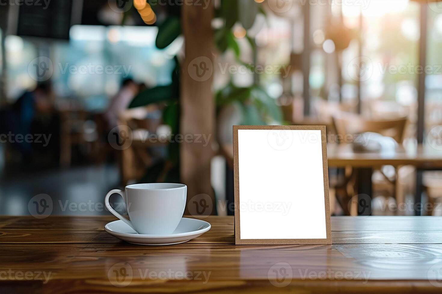 ai generado blanco marco maquetas en frente de un café tienda foto