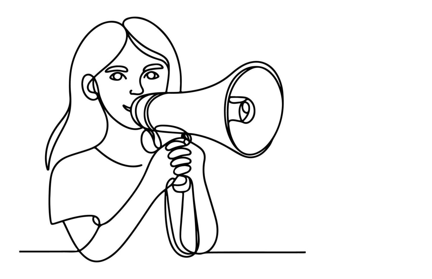 AI generated one continuous black line drawing of young business woman holding megaphone outline doodle vector illustration on white background