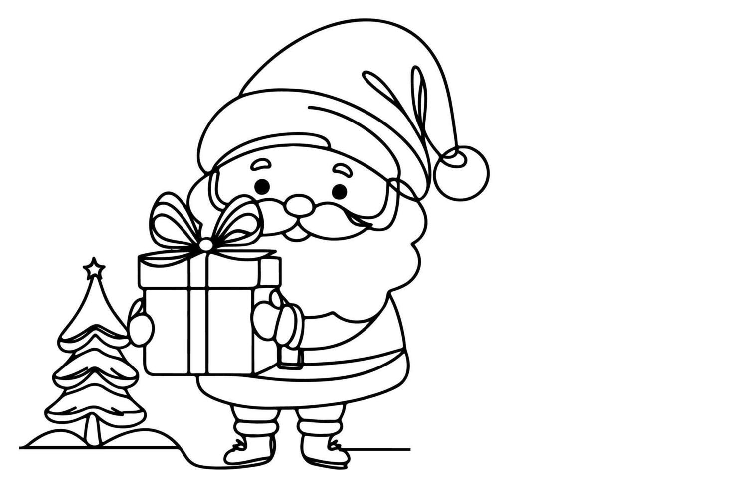 AI generated ne Continuous black line art drawing of Merry Christmas tree. Hand drawn of Santa Claus outline doodle vector illustration