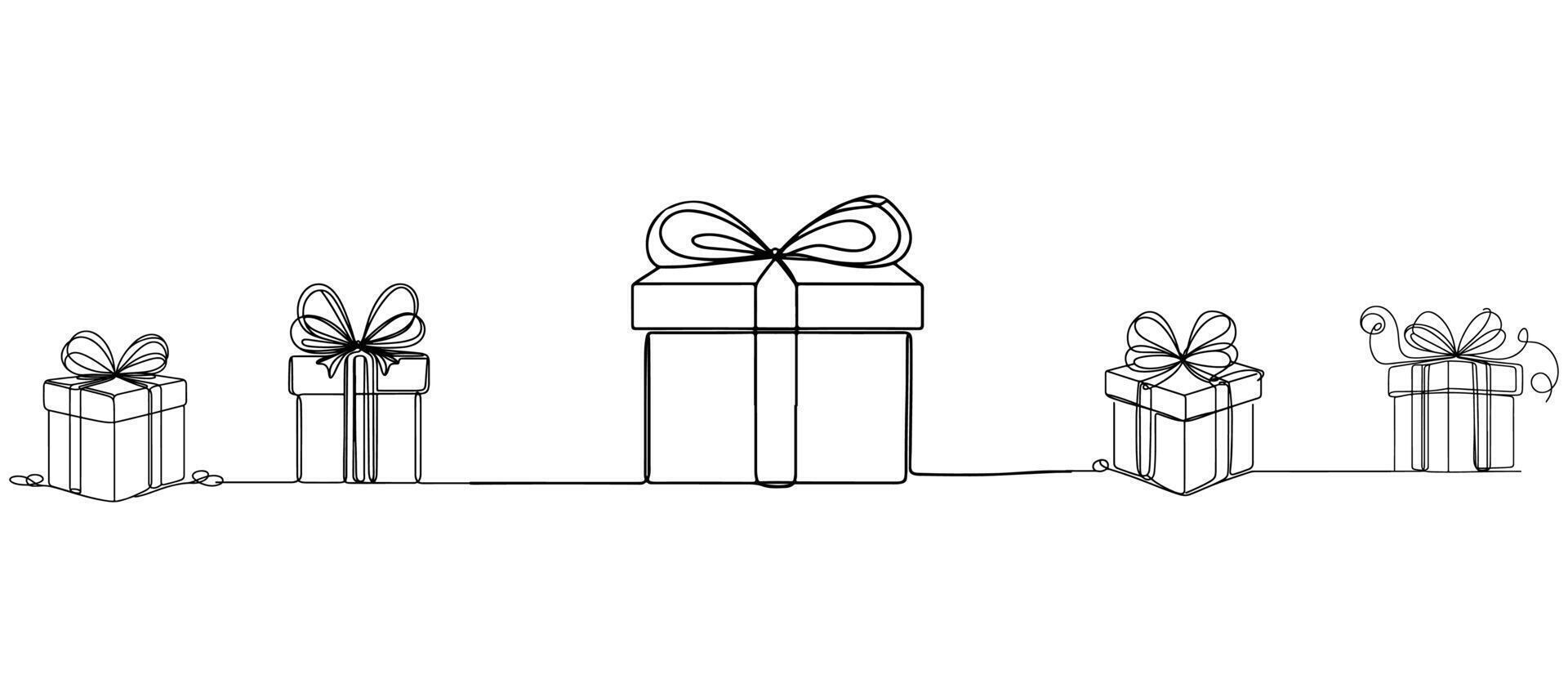 One continuous line drawing present or giftbox outline doodle vector illustration on white background