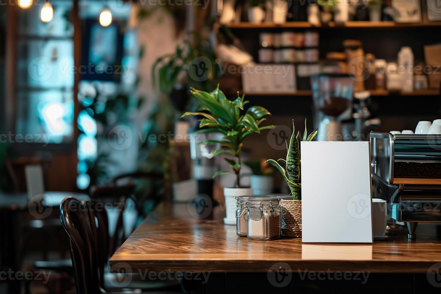 AI generated Blank frame mockups in front of a coffee shop photo