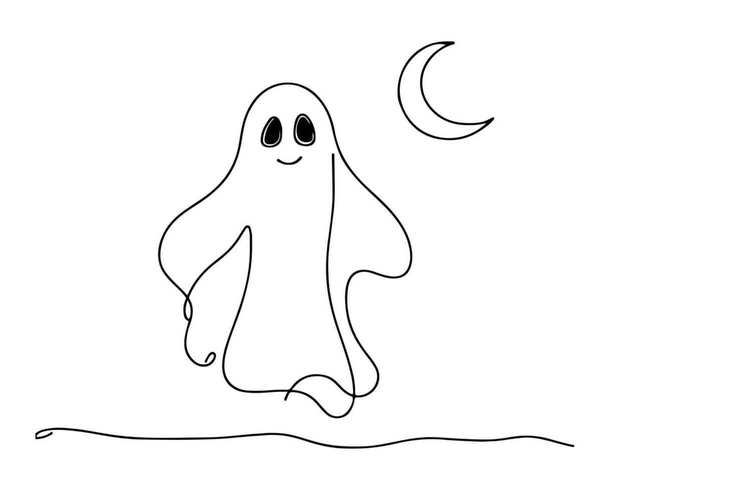 AI generated one Continuous black line drawing of pumpkin and ghost Halloween concept outline doodle vector illustration on white background