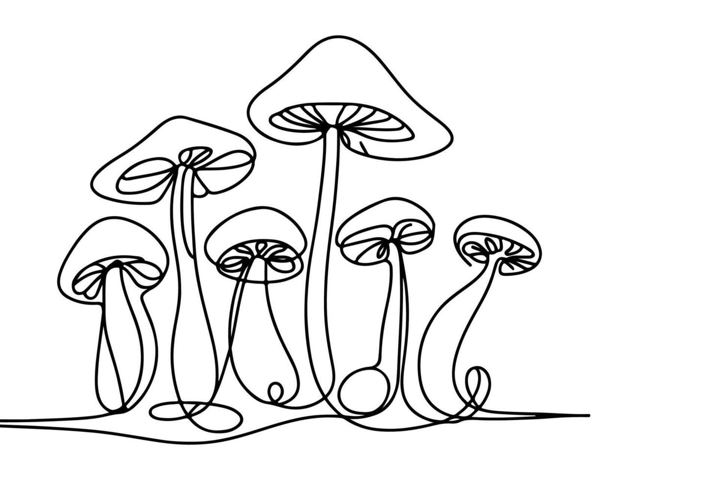 AI generated Continuous one black line drawing mushroom outline doodle vector illustration