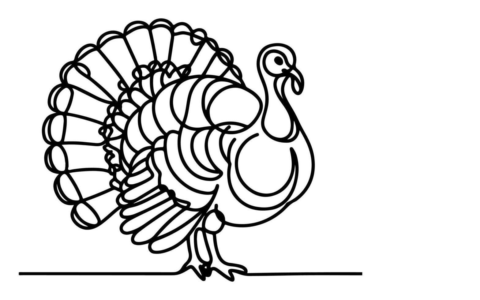 AI generated Continuous one line art drawing turkey cartoon outline doodle linear thanksgiving concept vector on white background